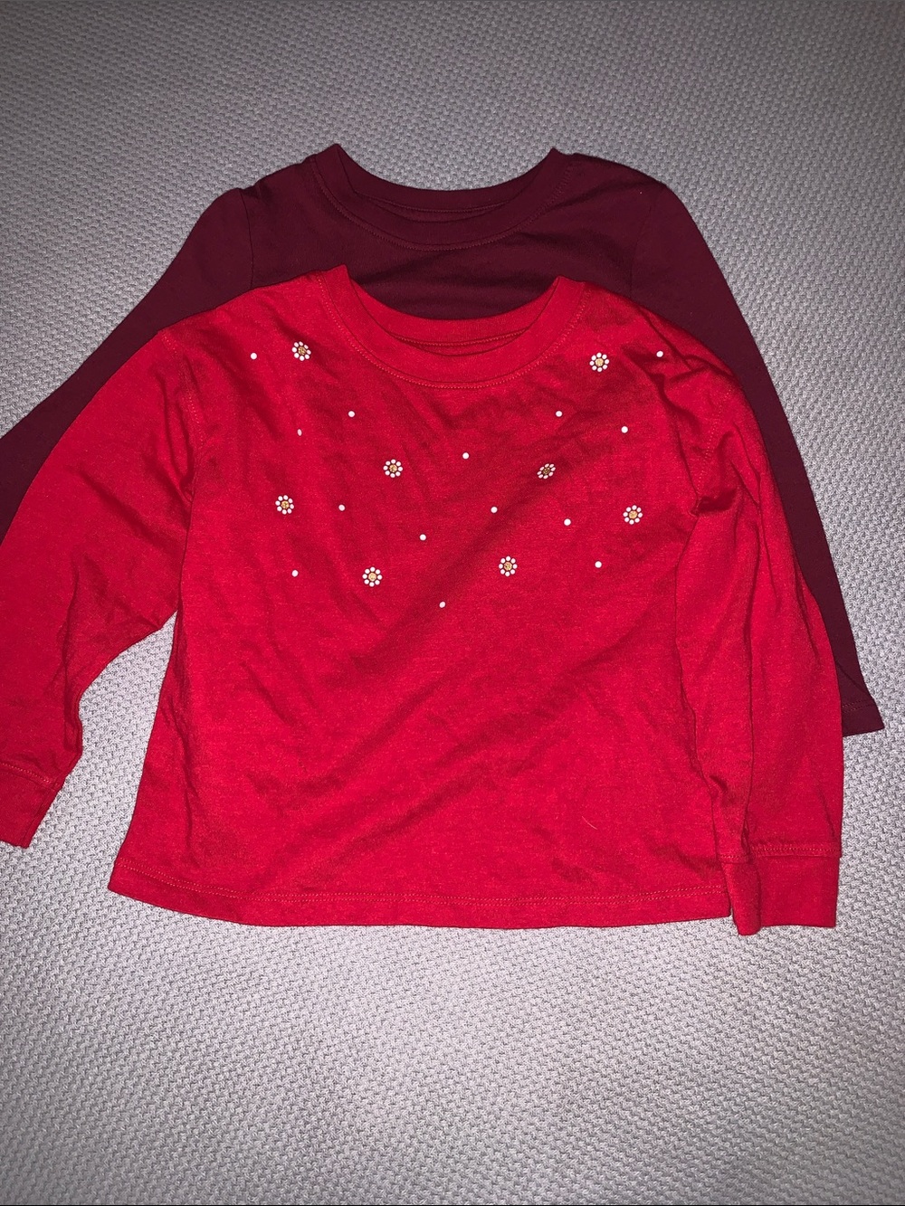 Cat & Jack Girls' Long-Sleeve Red and Burgundy Floral Rhinestone Tops